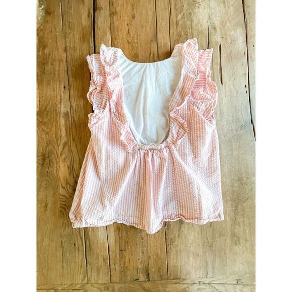 Crewcuts Striped Flutter Sleeve Low Back Seersucker Top Size 10 - Picture 4 of 6
